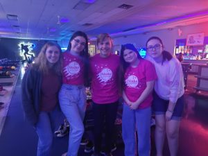 Five young people at the bowling ally