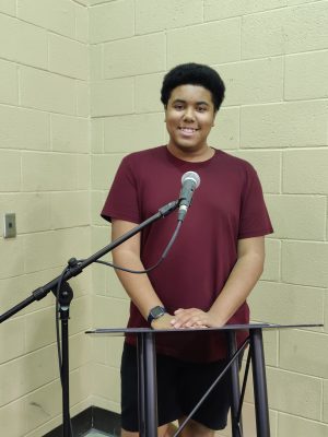 Student speaking at mic
